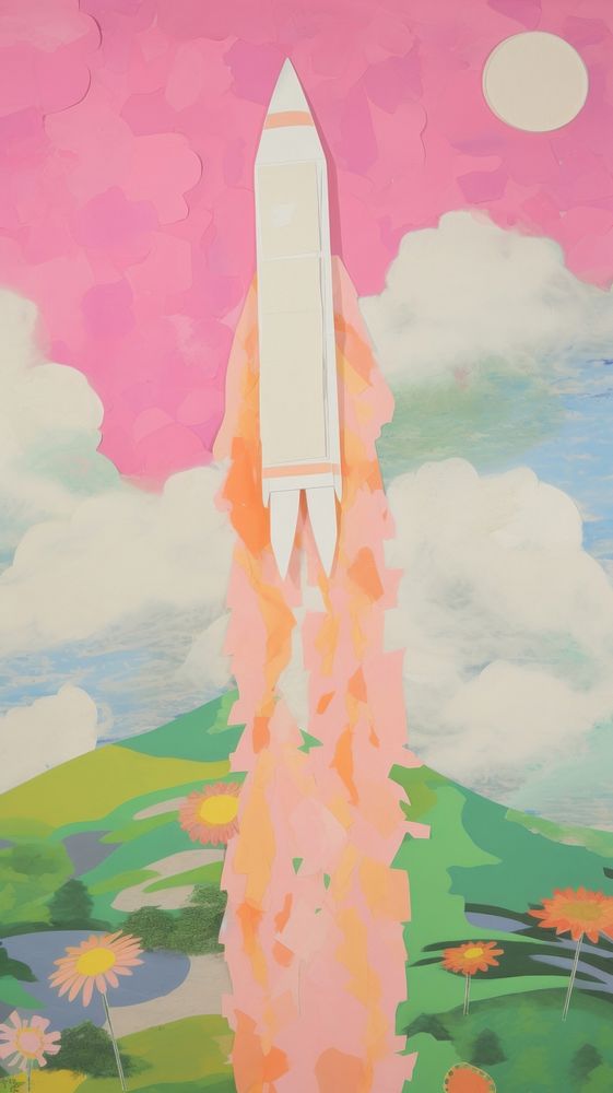 Rocket craft collage painting art transportation.
