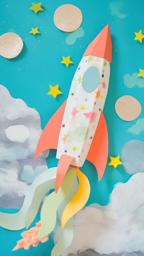 Rocket toy craft collage art space paper.