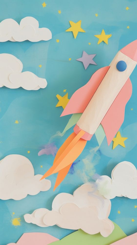 Rocket toy craft collage art space spacecraft.