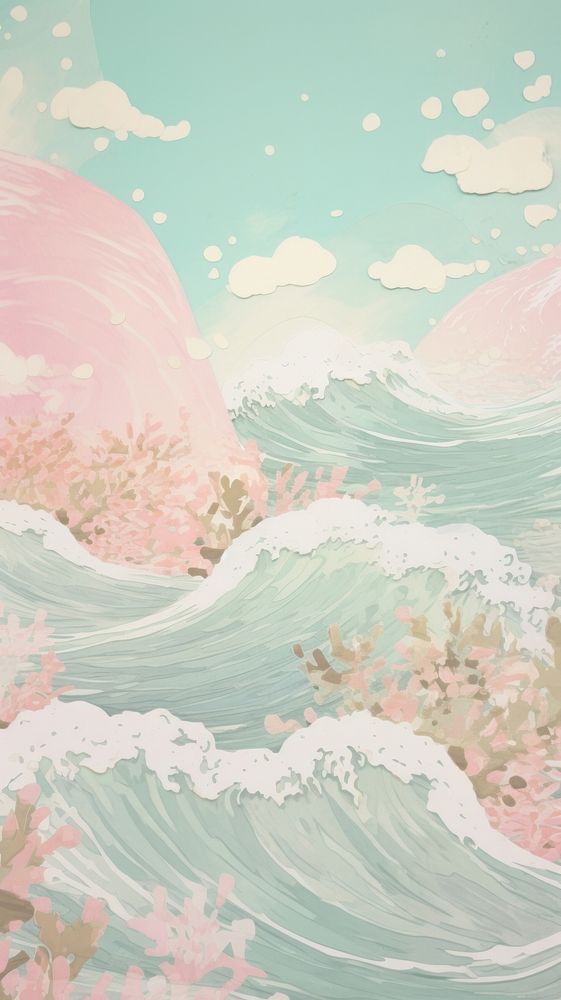 Sea wave craft collage art outdoors painting.