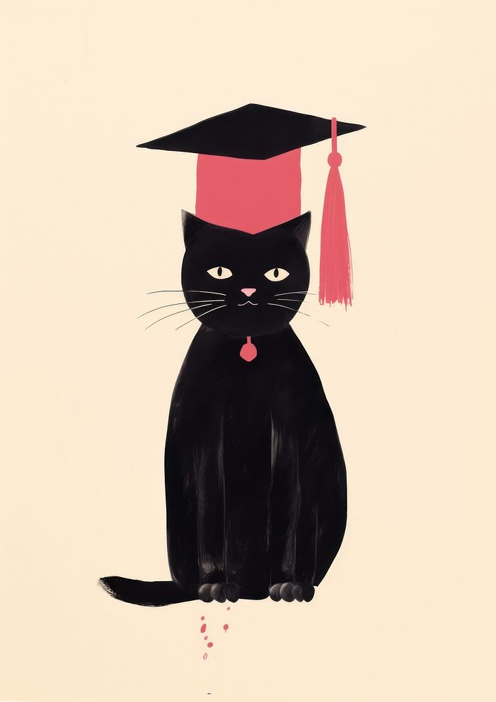 Happy black cat student graduation animal mammal.
