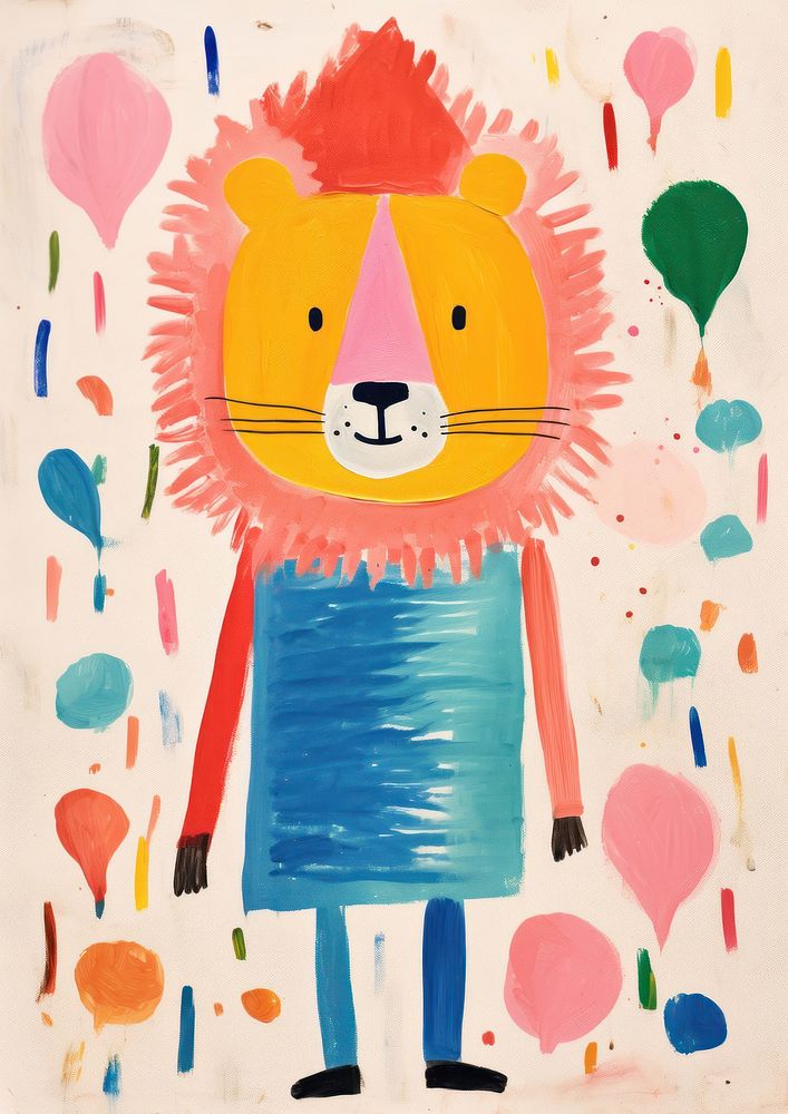 Happy lion enjoy party painting craft anthropomorphic.