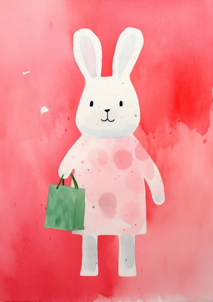 Happy rabbit enjoy shopping animal art representation.