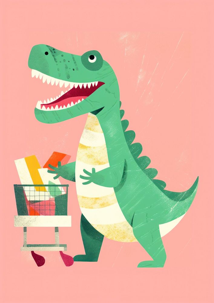 Happy dinosaur enjoy shopping animal representation extinct.