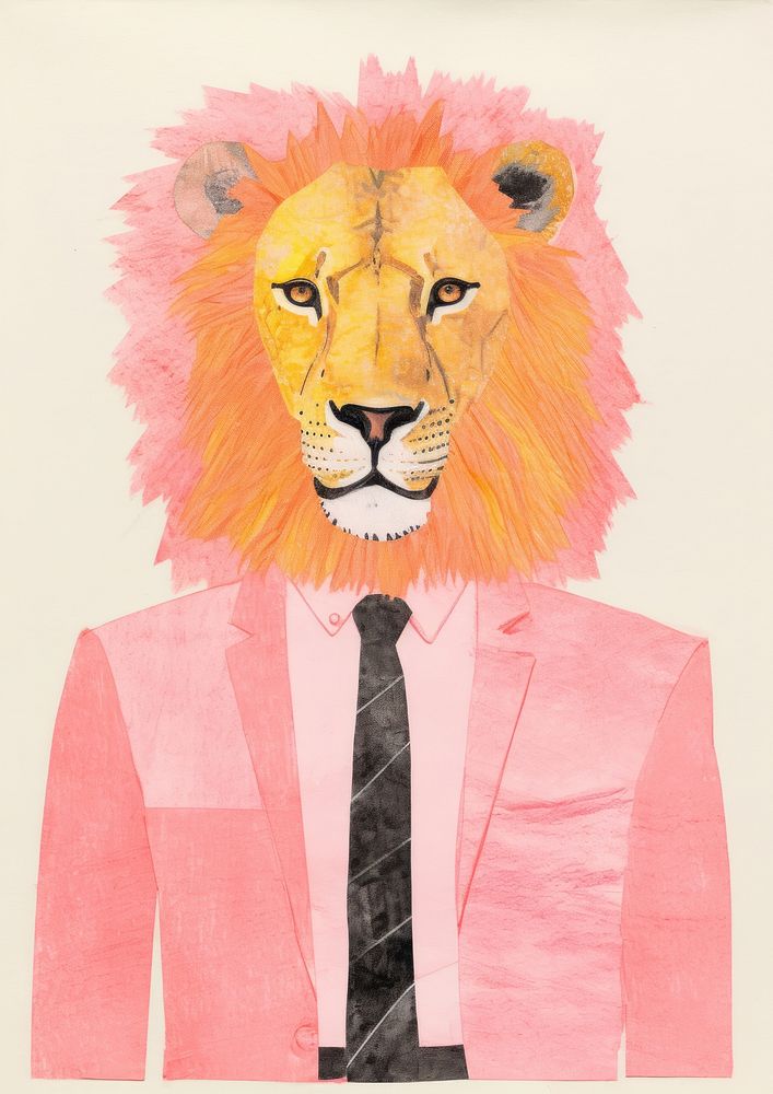 Lion businessperson animal art painting.