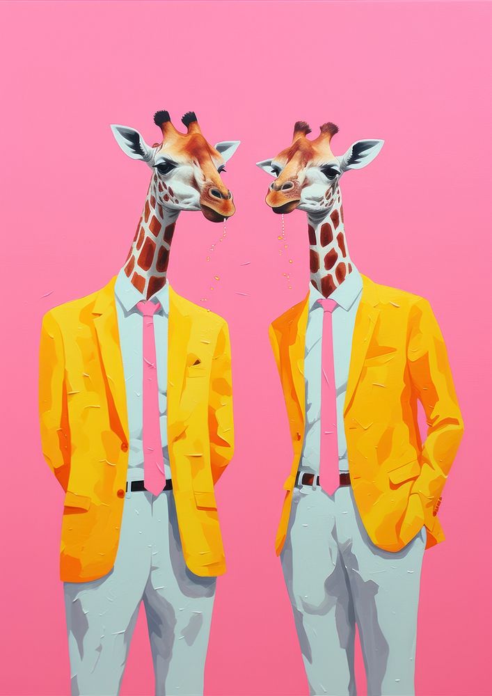 Two giraffe businessperson talking animal mammal adult.