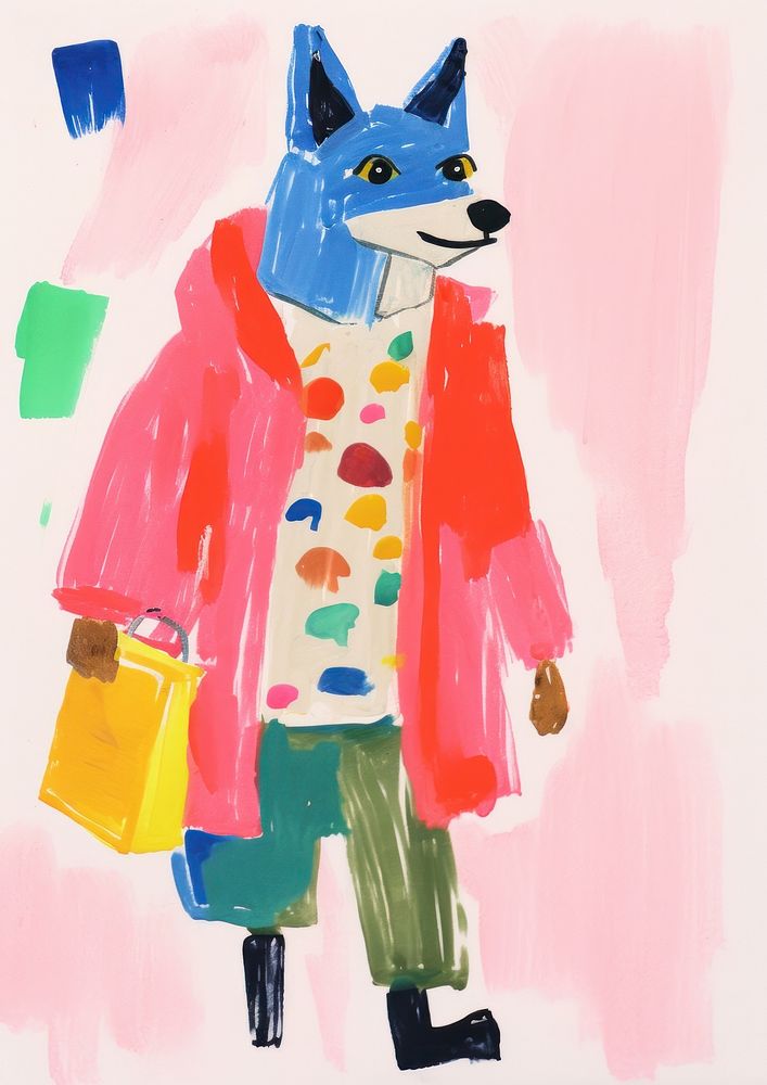 Dog enjoy shopping art painting representation.