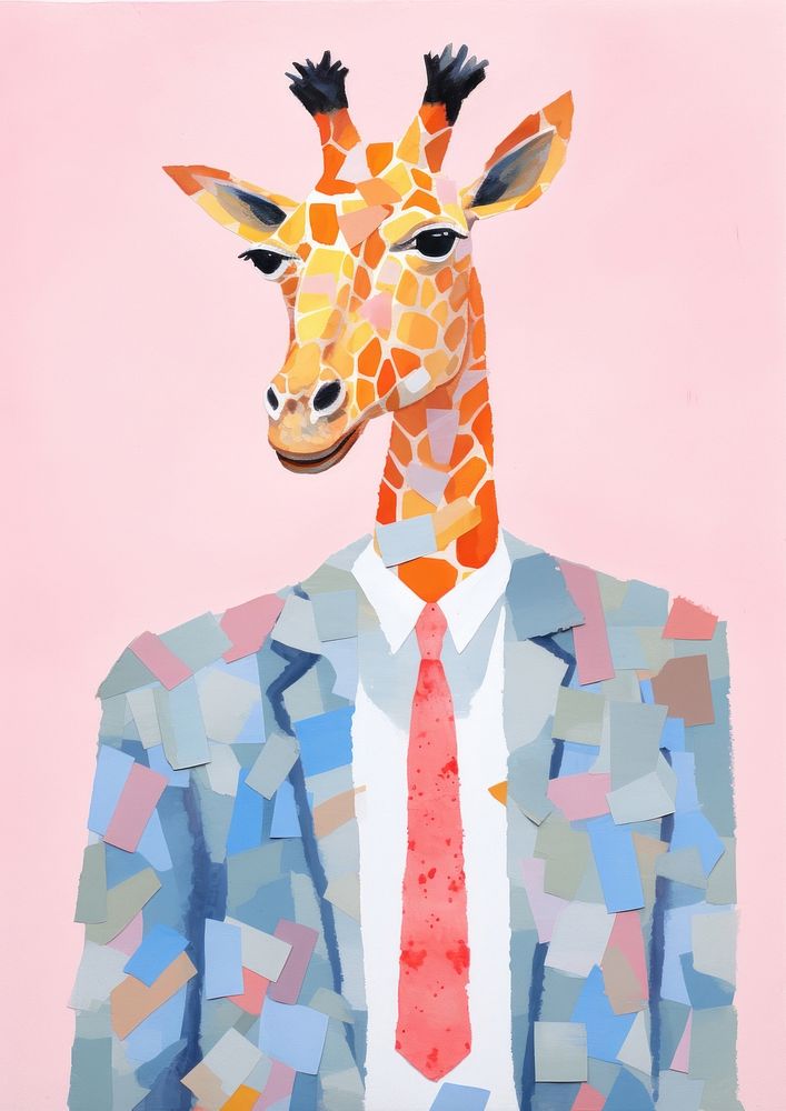 Happy giraffe businessperson animal art painting.
