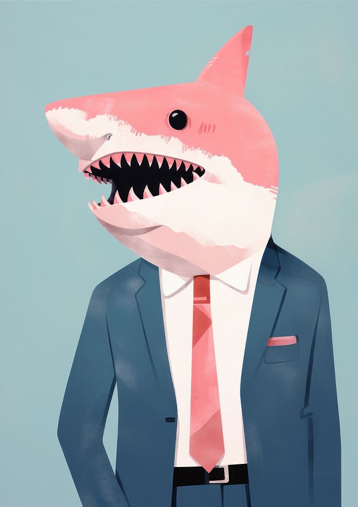 Shark businessperson animal fish art.