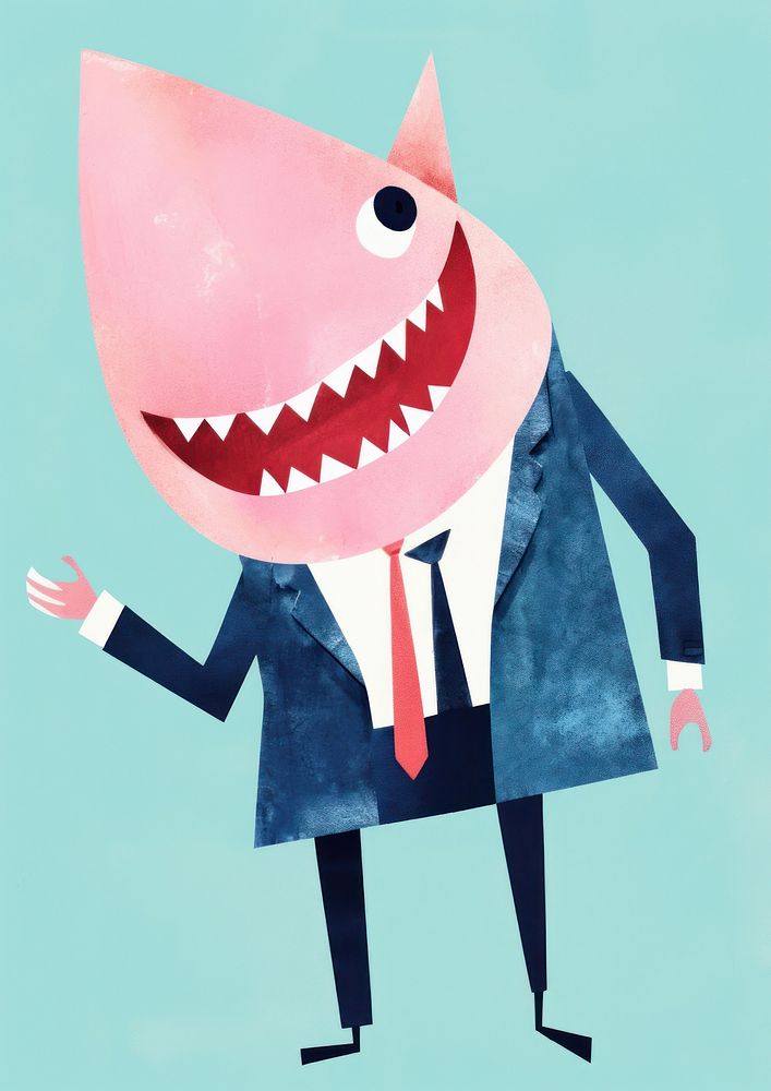 Happy shark businessperson winner art anthropomorphic representation.