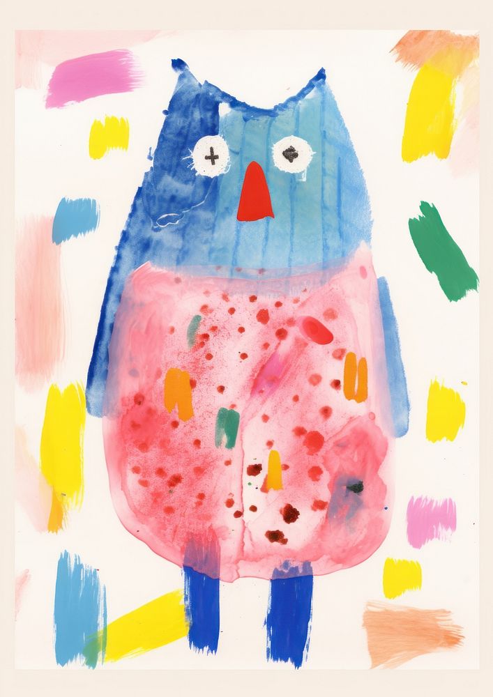 Happy owl student art painting anthropomorphic.