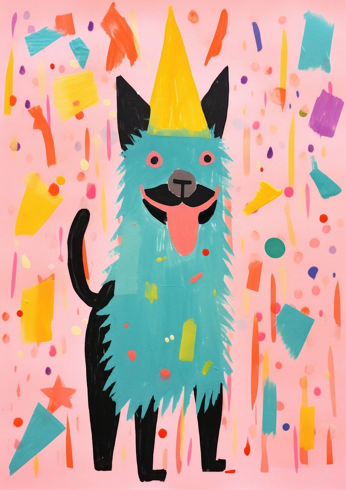 Happy dog enjoy party painting animal paper.