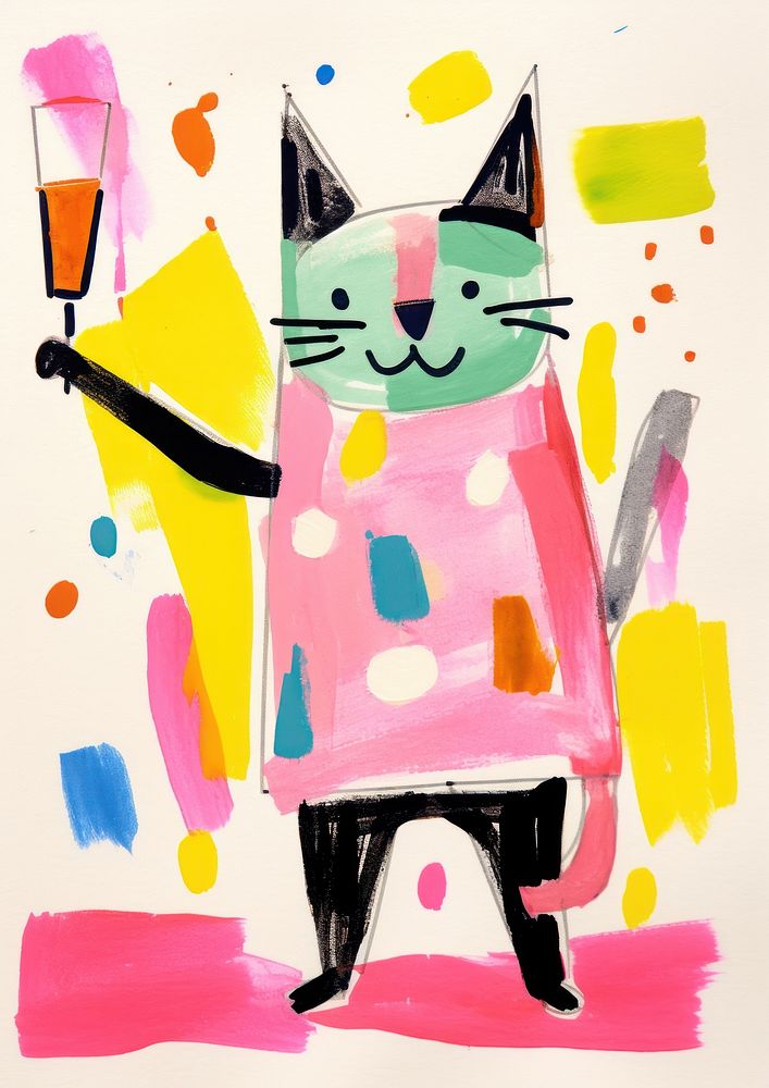 Happy cat enjoy party painting animal craft.