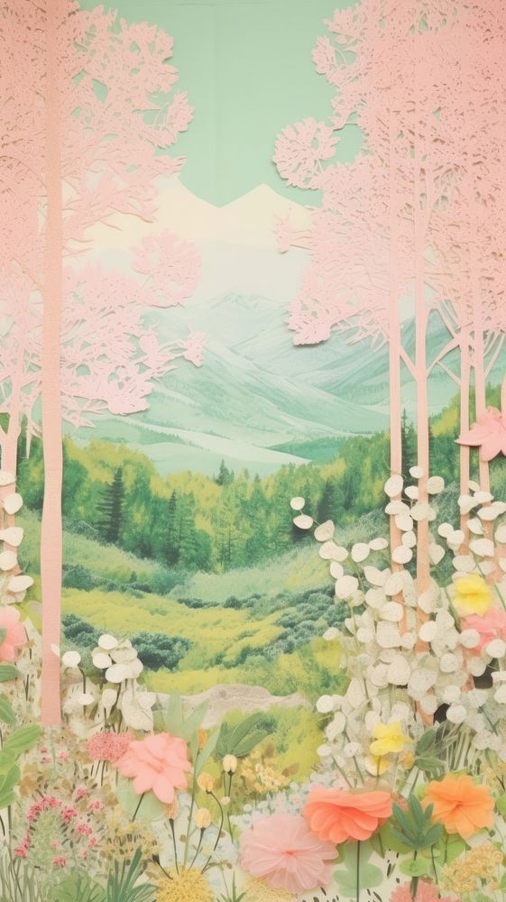 Spring forest craft collage art outdoors painting.