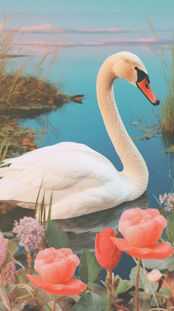 Swan craft collage animal flower plant.