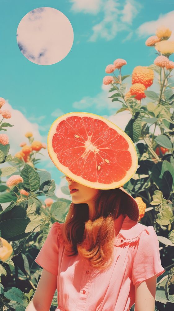 Summer grapefruit portrait outdoors.