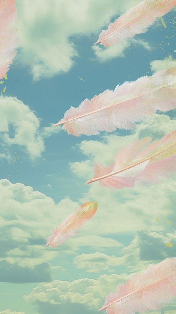 Surreal feather craft collage outdoors nature cloud.