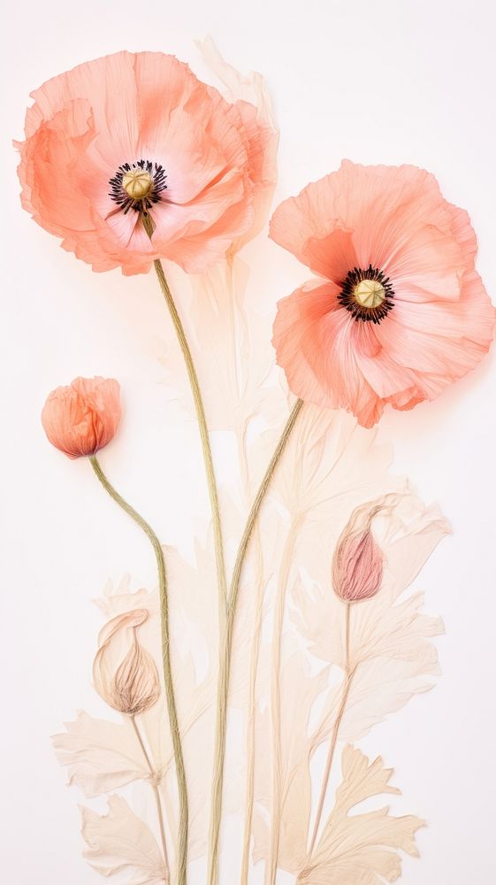 Real pressed poppy flowers petal plant red.