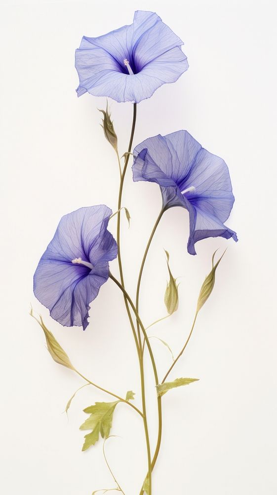 Real pressed morning glory flowers petal plant inflorescence.