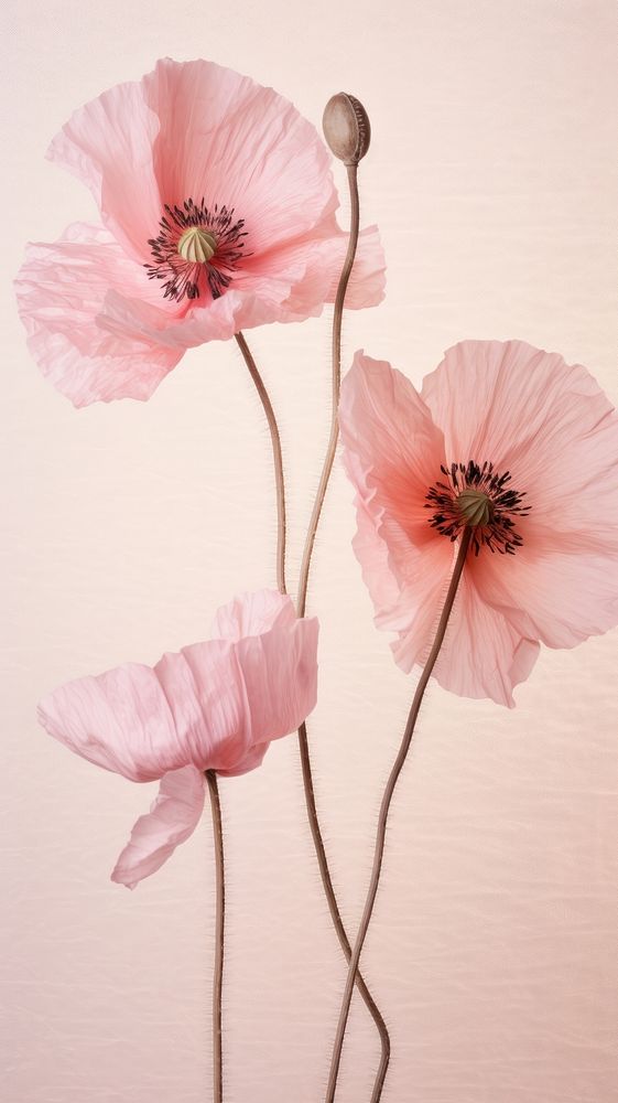 Real pressed pink poppy flowers blossom petal plant.