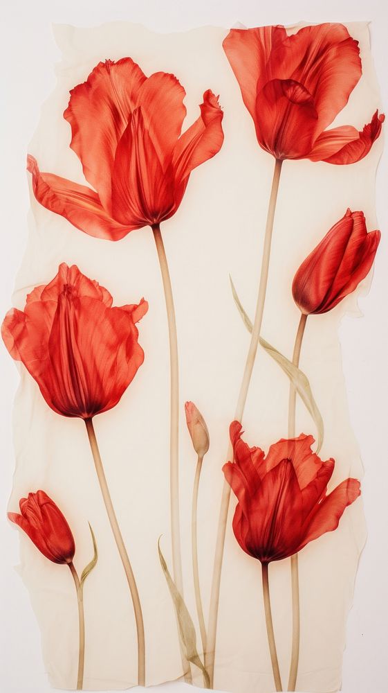 Real pressed red tulip flowers petal poppy plant.