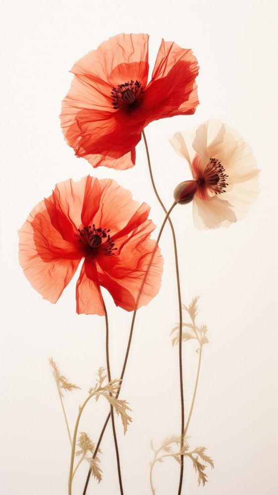 Real pressed red poppy flowers blossom petal plant.