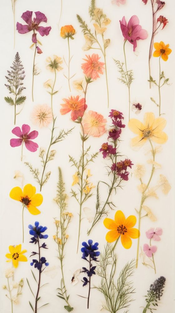 Real pressed summer flowers herbs painting pattern.
