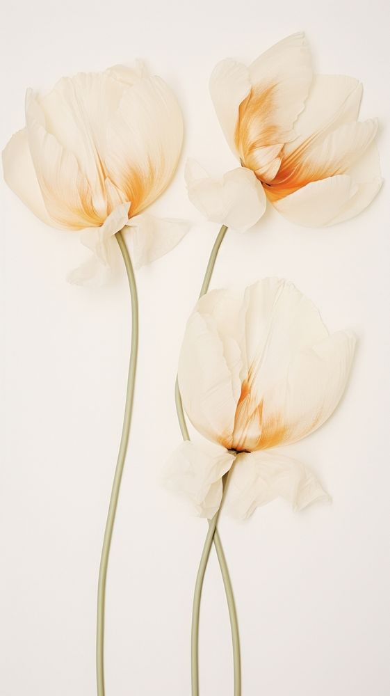 Real pressed tulip flowers petal plant white.