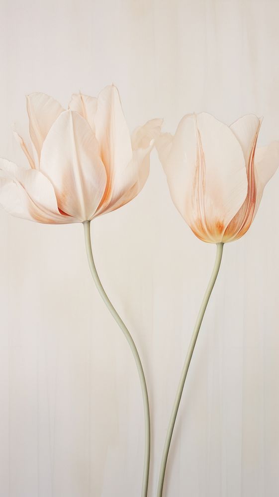 Real pressed tulip flowers plant white inflorescence.