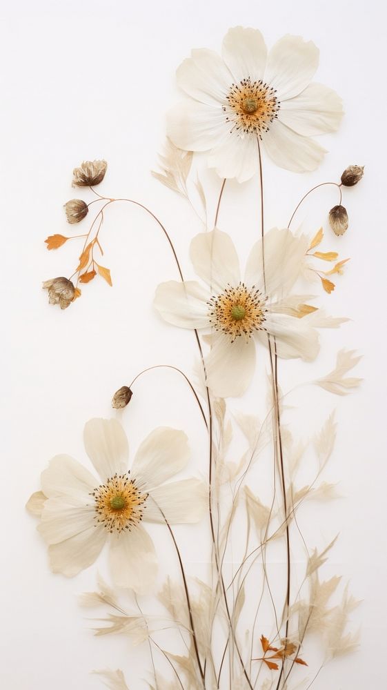 Real pressed winter flowers plant petal white.