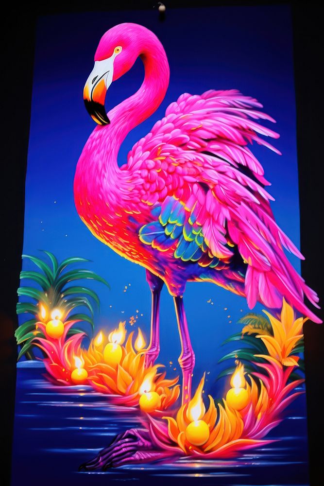 Flamingo painting purple blue.