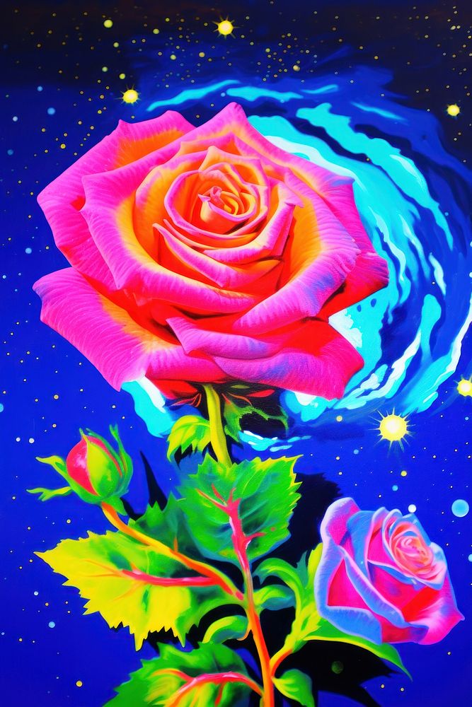 Rose in galaxy painting pattern flower.