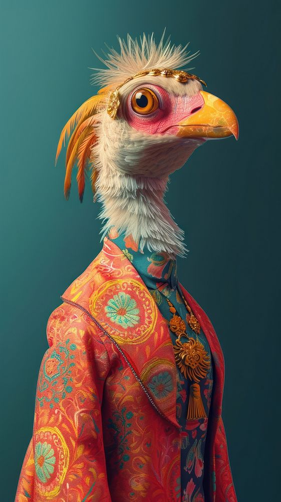 Bird costumes wearing Odalisque surrealism wallpaper animal portrait human.