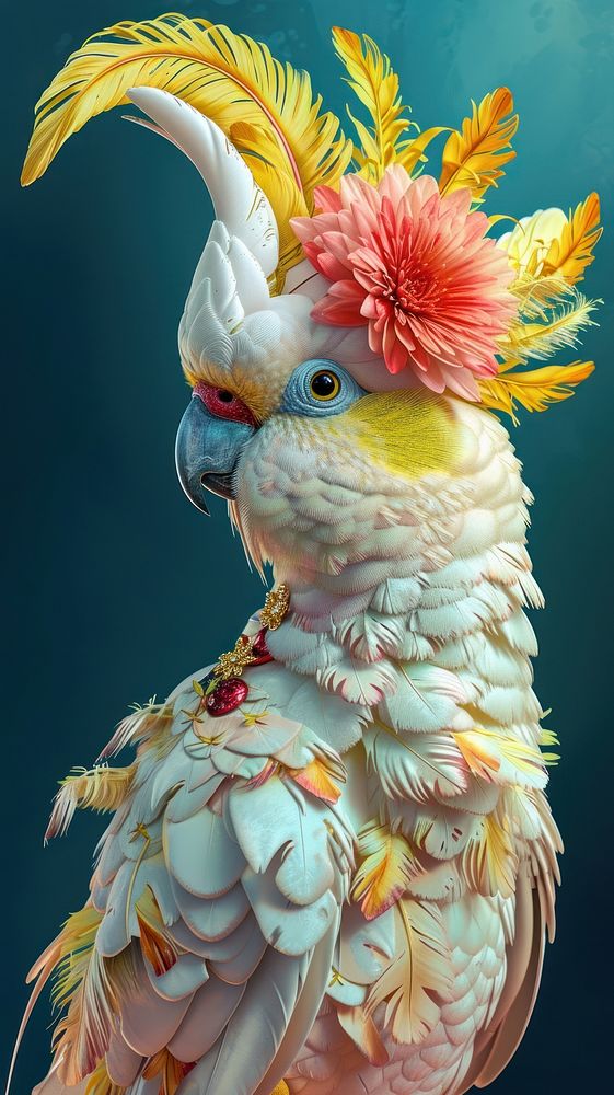 Bird costumes wearing Odalisque surrealism wallpaper animal cockatoo parrot.