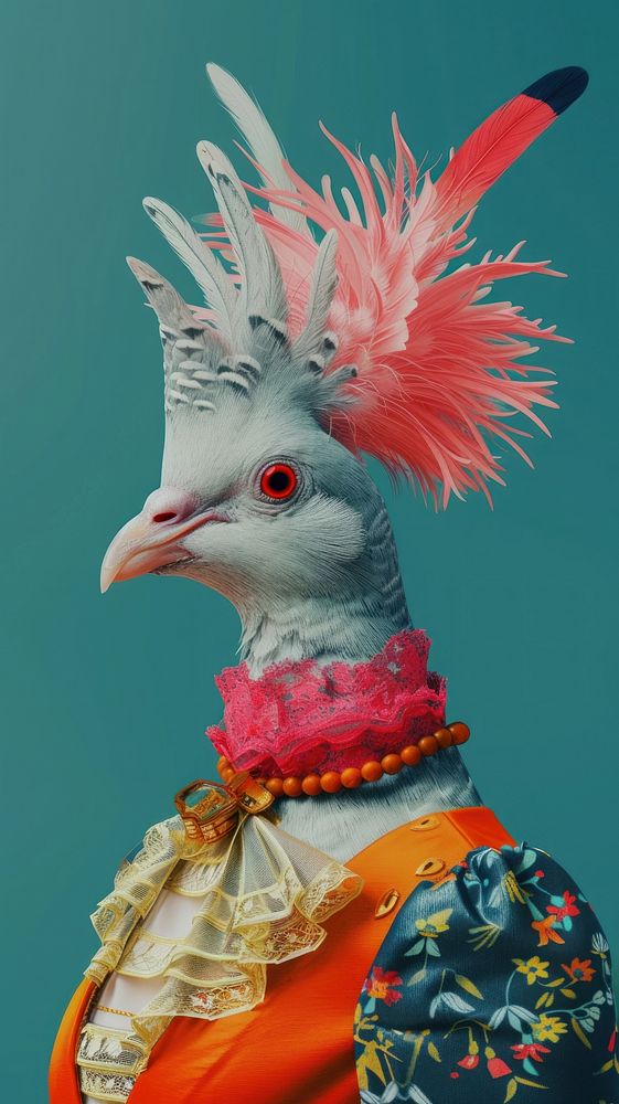 Bird costumes wearing Odalisque surrealism wallpaper animal portrait human.