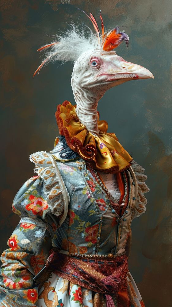 Bird costumes wearing Odalisque surrealism wallpaper animal painting human.