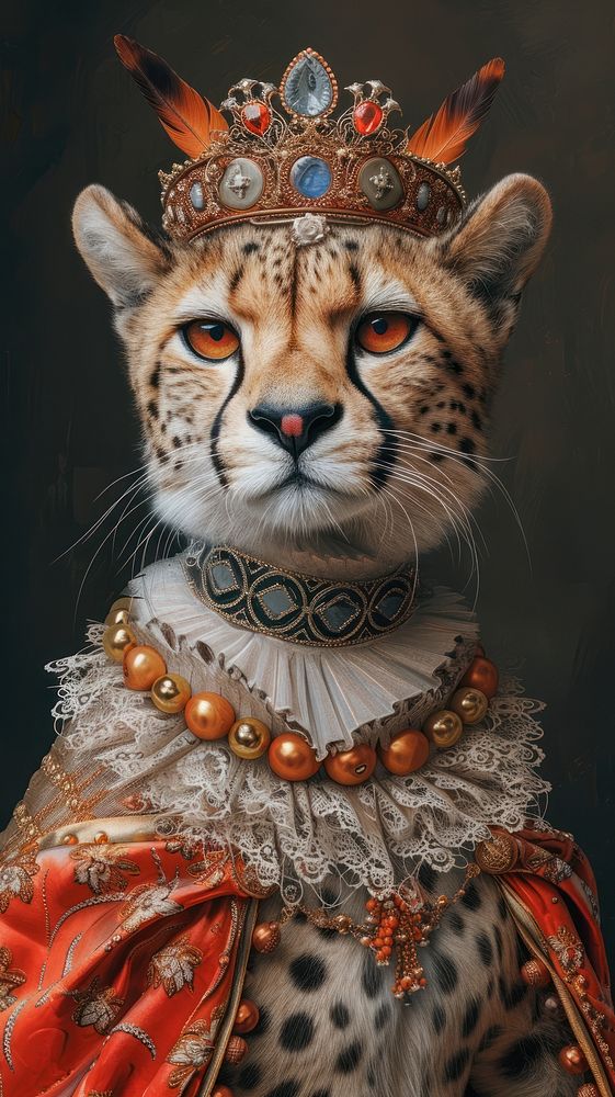 Cheetah costumes wearing Cleopatra surrealism wallpaper animal portrait jewelry.