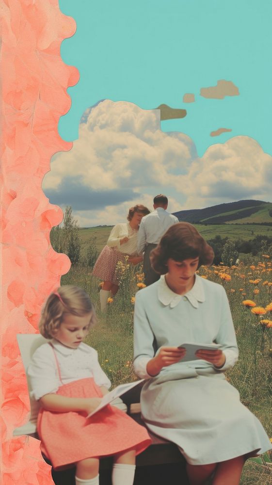 Family outdoors painting collage.