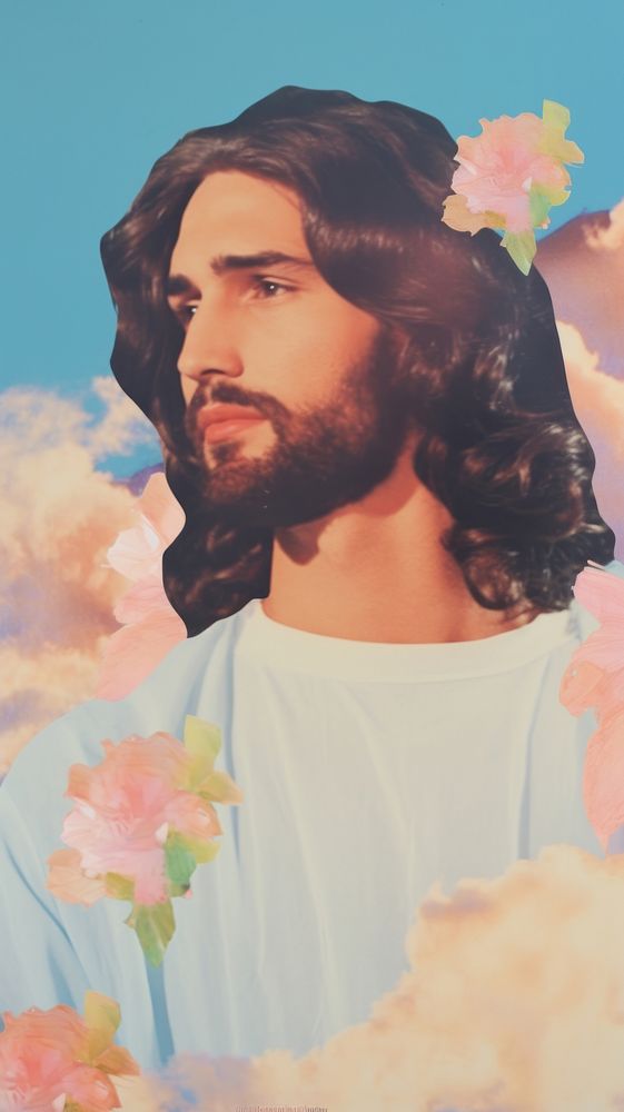 Jesus portrait painting flower.