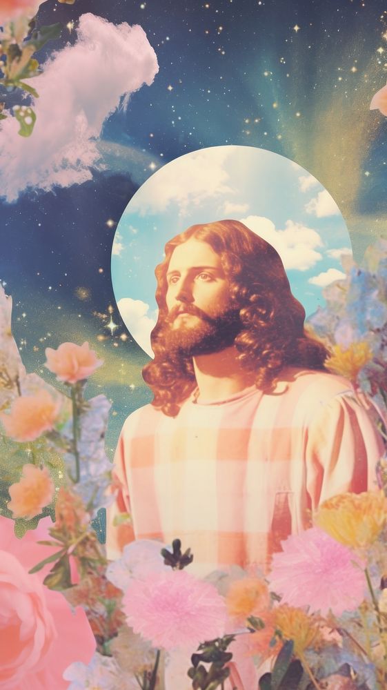 Jesus painting outdoors flower.