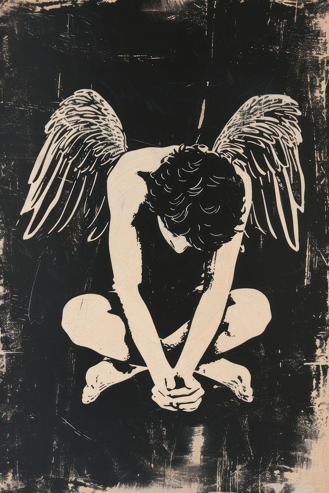 Litograph minimal angel representation disappointment spirituality.