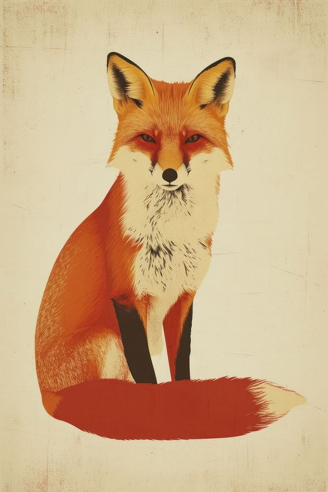 Litograph minimal Fox fox animal mammal.