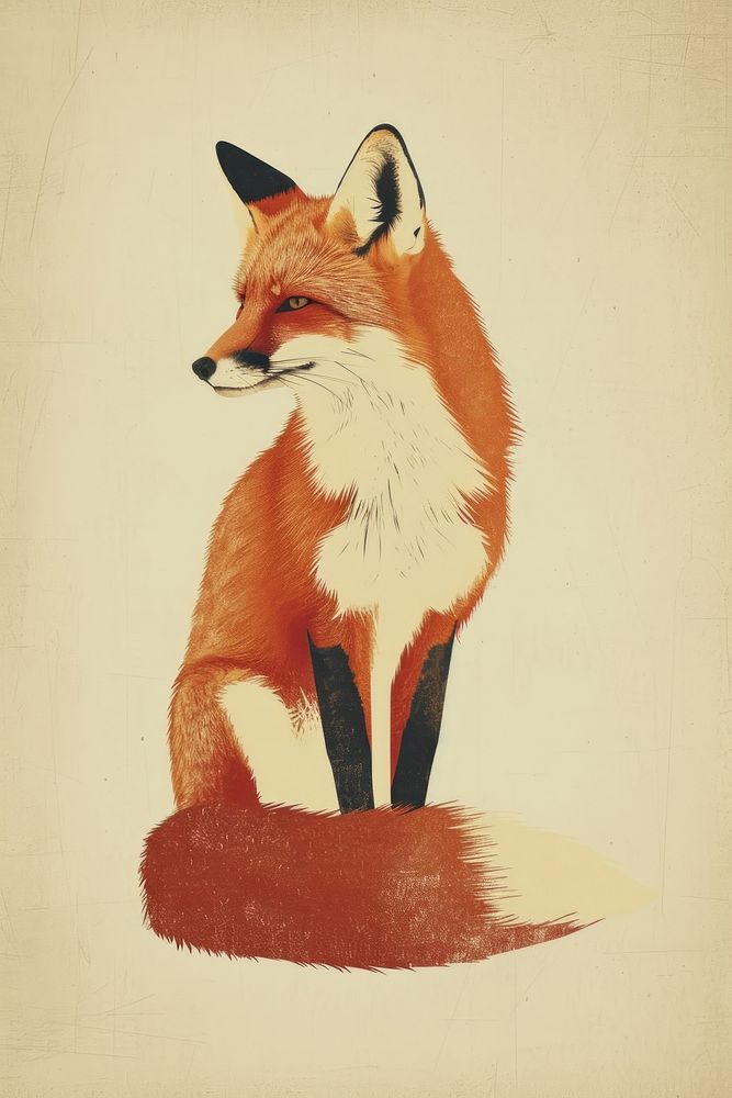 Litograph minimal Fox fox wildlife animal.