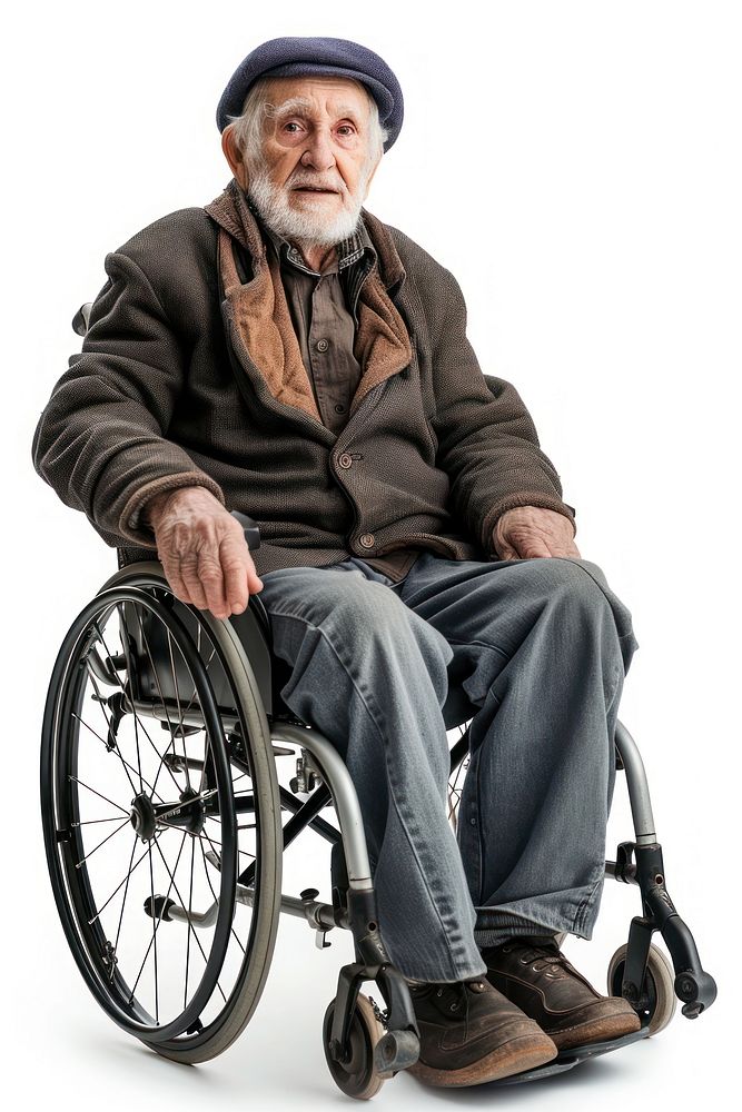 Elderly sitting in Wheelchair wheelchair adult white background.