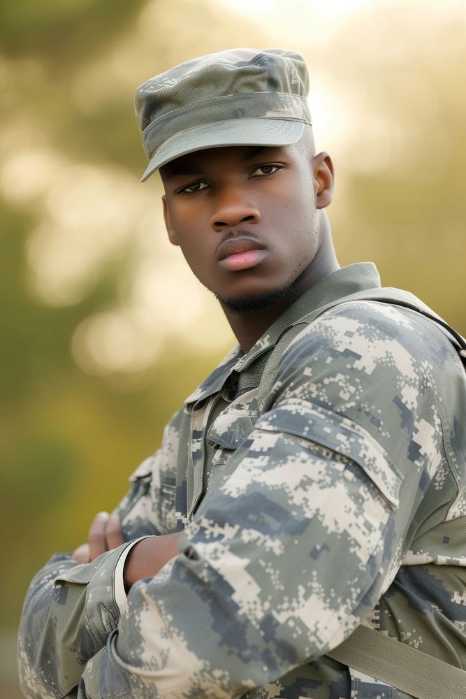 Black male in military outfit soldier adult army.