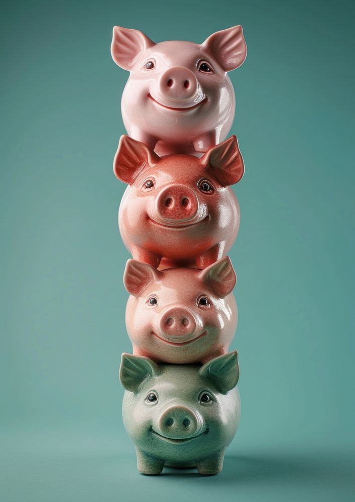 Piggy banks stack animal mammal representation.