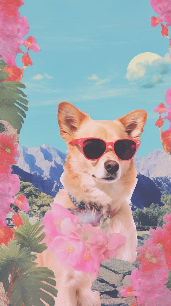 Dog wear sunglasses outdoors portrait mammal.
