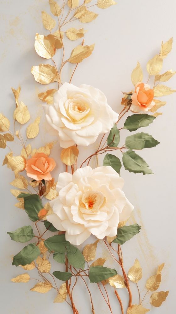 Gold rose with vine wallpaper flower plant.
