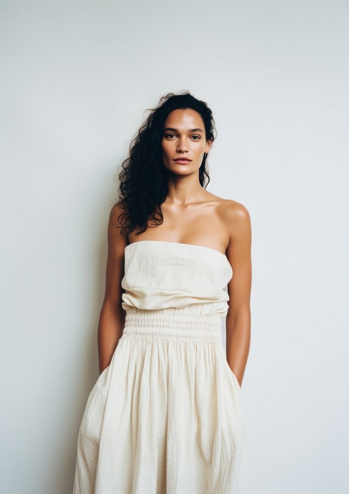 Teen woman wearing blank white bandeau dress fashion portrait adult.