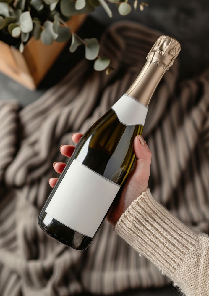 Woman holding a bottle of champagne drink wine refreshment.